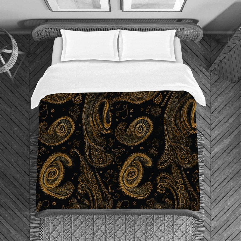 Machine Printed Duvet Cover, Twin Duvet Cover, Black/Brown Paisley