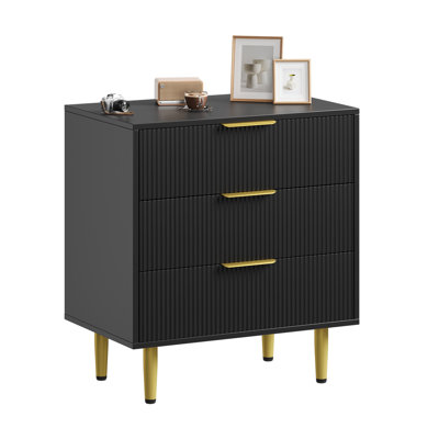 Modern Fluted Drawer Dresser, Wood Chest of Drawers with Metal Handles & Legs, Storage Organizer
