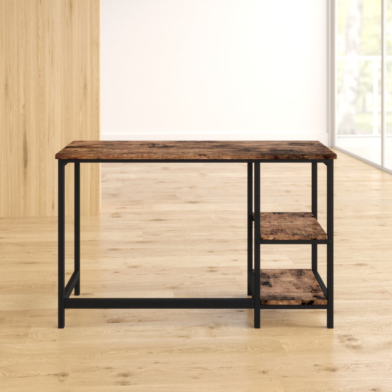 Vaillancourt Writing Desk, Rustic Brown, 75cm H x 120cm W x 60cm D, Black