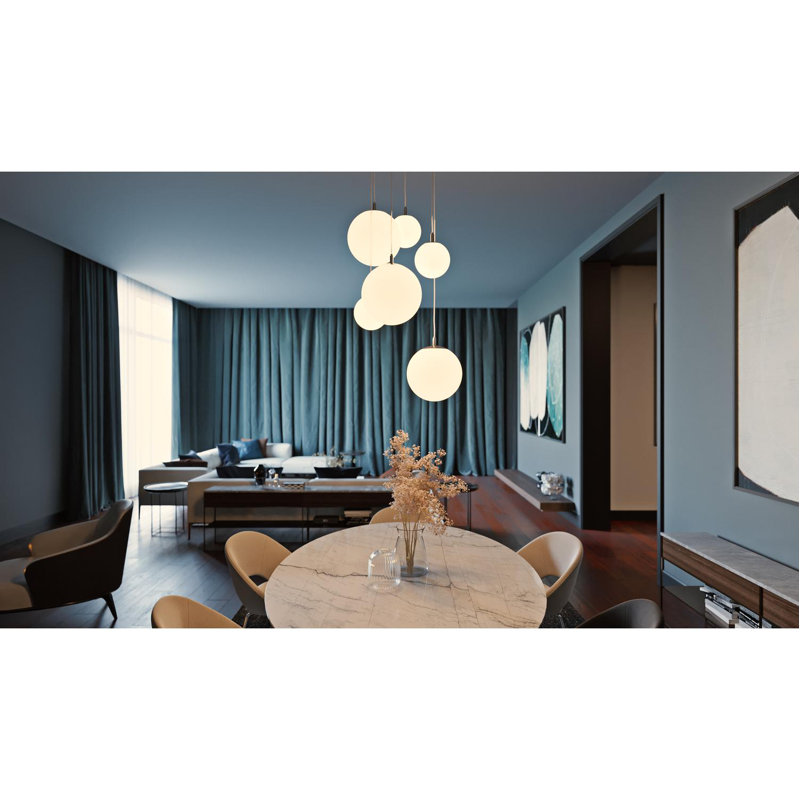 Luminaire suspendu sphérique unique à 1 lumière Altia, Nickel satiné, H 7,1 po x l 7,1 po x 7,1 po