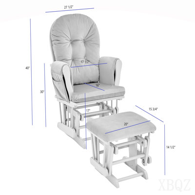 Fauteuil coulissant et repose-pieds en bois blanc et tissu gris