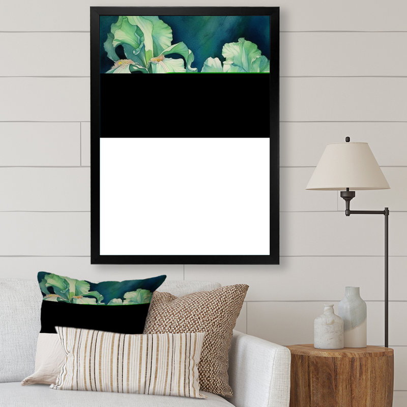Pétale d'iris vert sur toile, Cadre photo noir, H 20 po x l 12 po x P 1 po