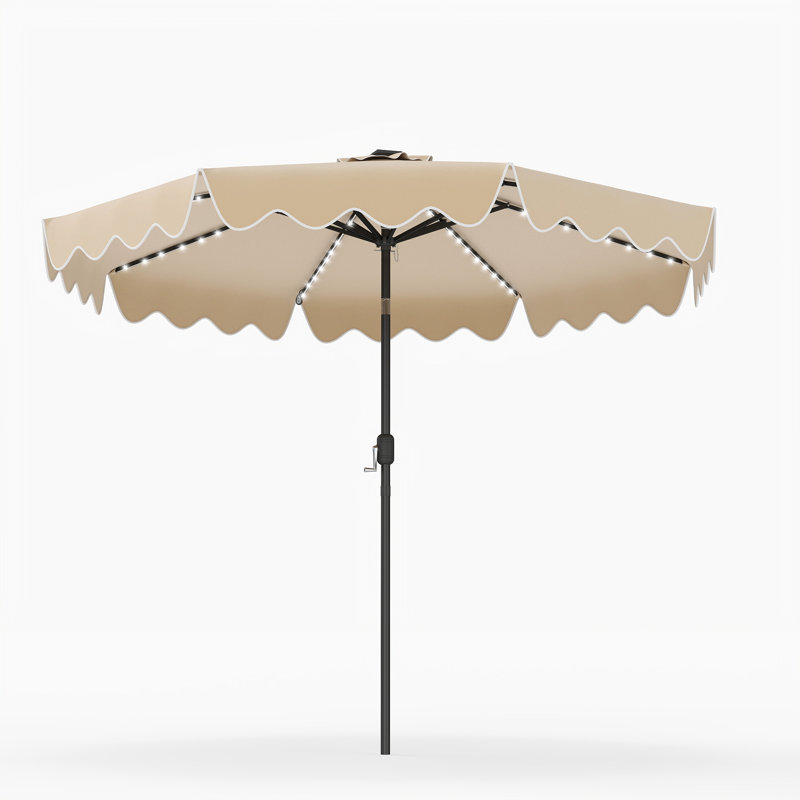 Parasol de table solaire 10 pi avec 112 lumières DEL qui changent de couleur, beige, Beige