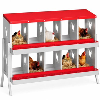 Boîte de nidification pour poulets en métal à 10 fentes avec plateau coulissant, accessoire de poulailler ventilé avec pieds