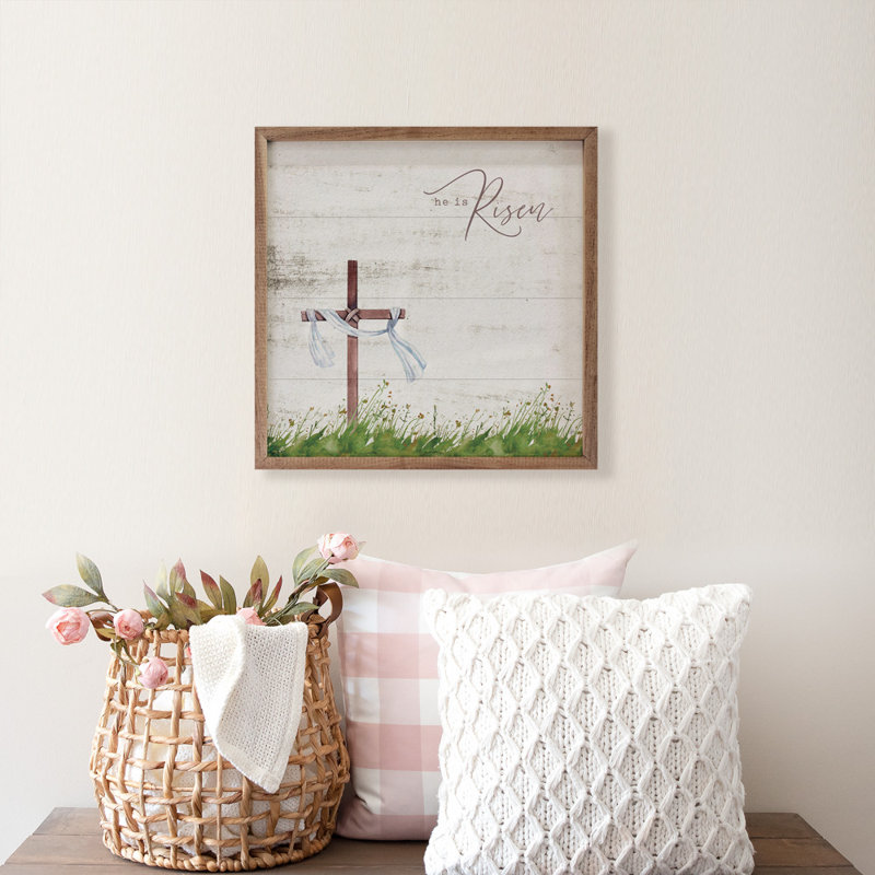 He is Risen Cross Whitewash, 4" H x 4" W x 1" D