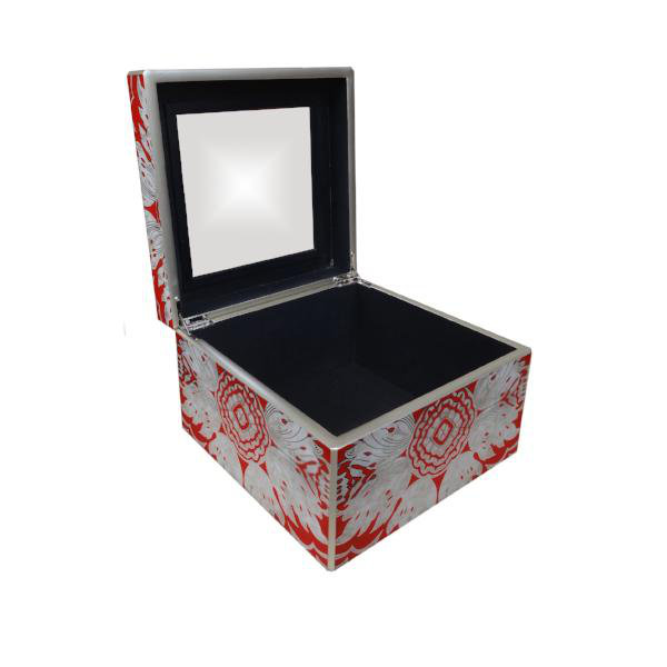 Medium Tomato Red Reverse Painted Mirror Jewelry Box