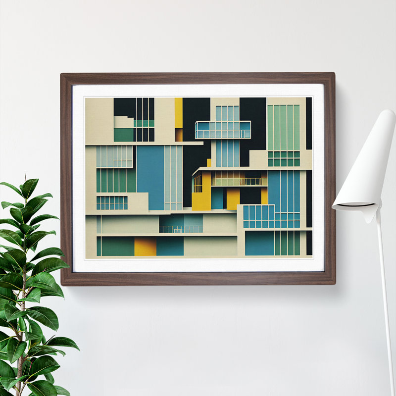 XH1022-6054X Modern Bauhaus Architecture Abstract - Single Picture Frame Print, 25cm H x 34cm W, Walnut