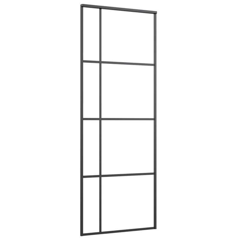 Jamarie Glass and Aluminium Barn Doors, 205cm H x 76cm W x 5cm D, Black