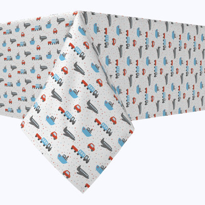 Rectangular Tablecloth, 100% Cotton, 52X104", Colorful Trains, Planes, Cars & Boats