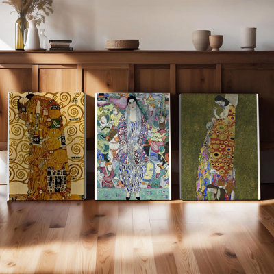 Ensemble de 3 affiches encadrées, reproductions sur toile de Gustav Klimt : « Le Baiser », portrait de Judith, peinture à l'huile abstraite moderne, prêtes à accrocher. Idéales pour le salon, la chambre ou toute autre pièce.