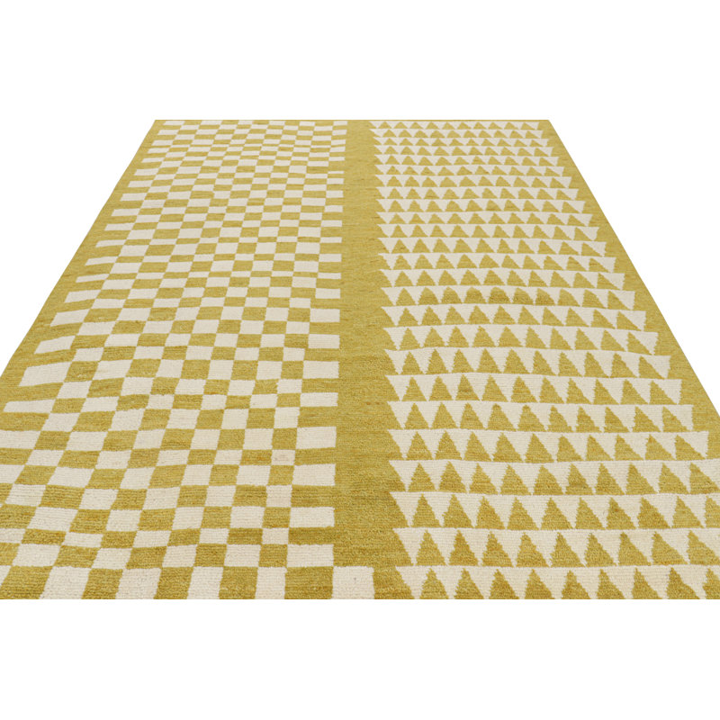Hand Knotted Wool Geometric Area Rug, Rectangle 5' x 8'