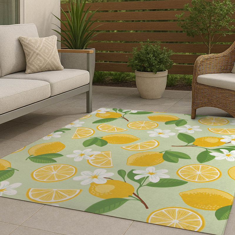 Tapis d'extérieur Lemmie, Vert, Rectangle 5 pi x 3 pi