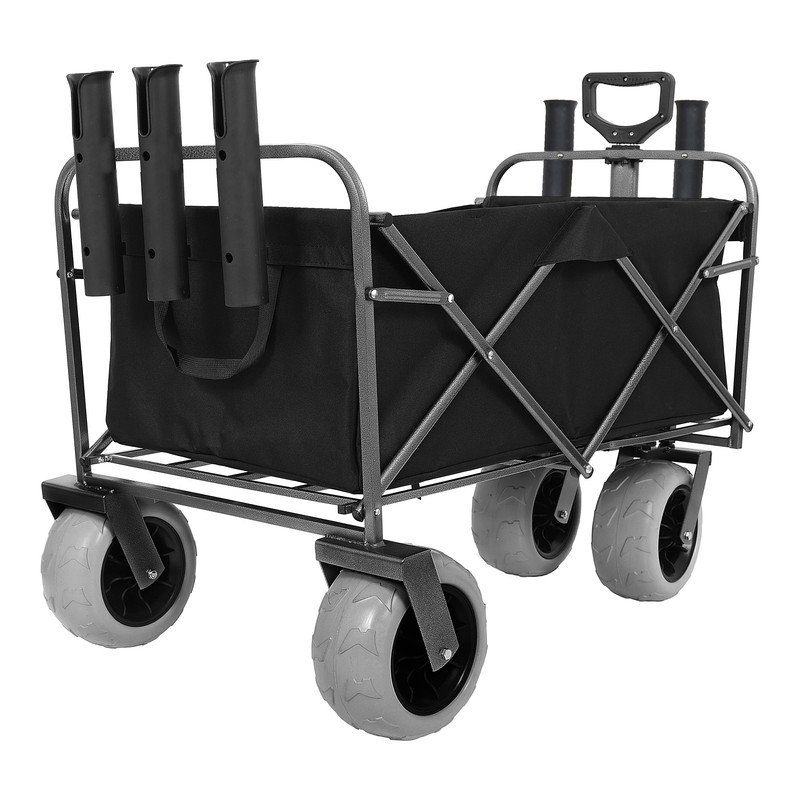 Chariot de pêche et utilitaire tout-terrain robuste avec porte-cannes et grandes roues pneumatiques