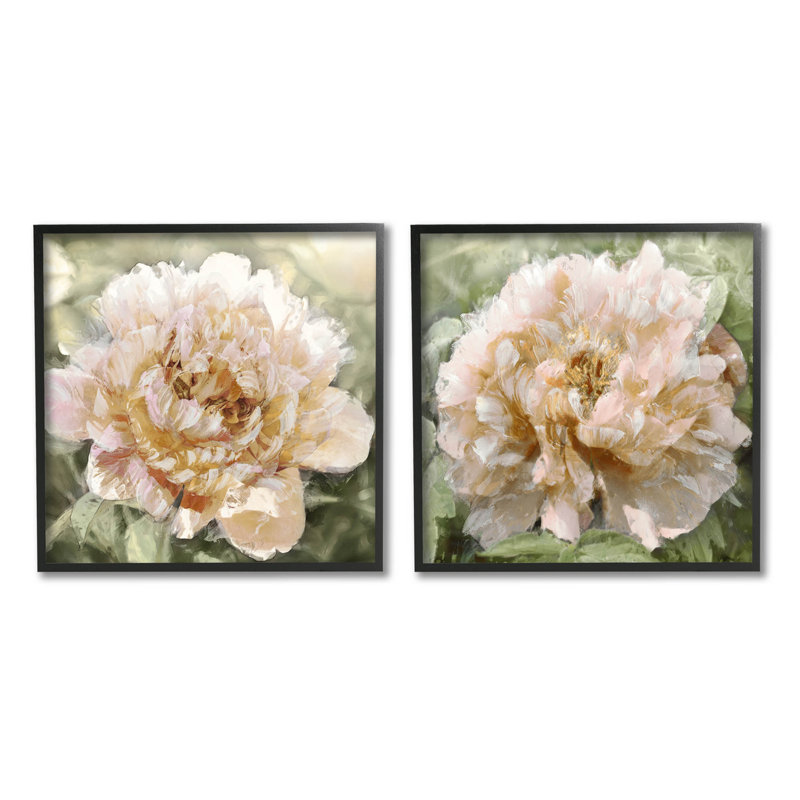 " Carnation Plant Blooming Garden " 2 Piece Art Graphic Art Print, 12" H x 12" W x 1.5" D, Midnight Black Framed Giclee
