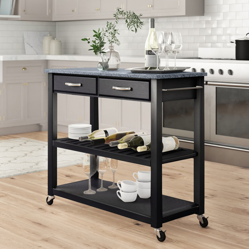 Timmy Granite Top Kitchen Cart, Black