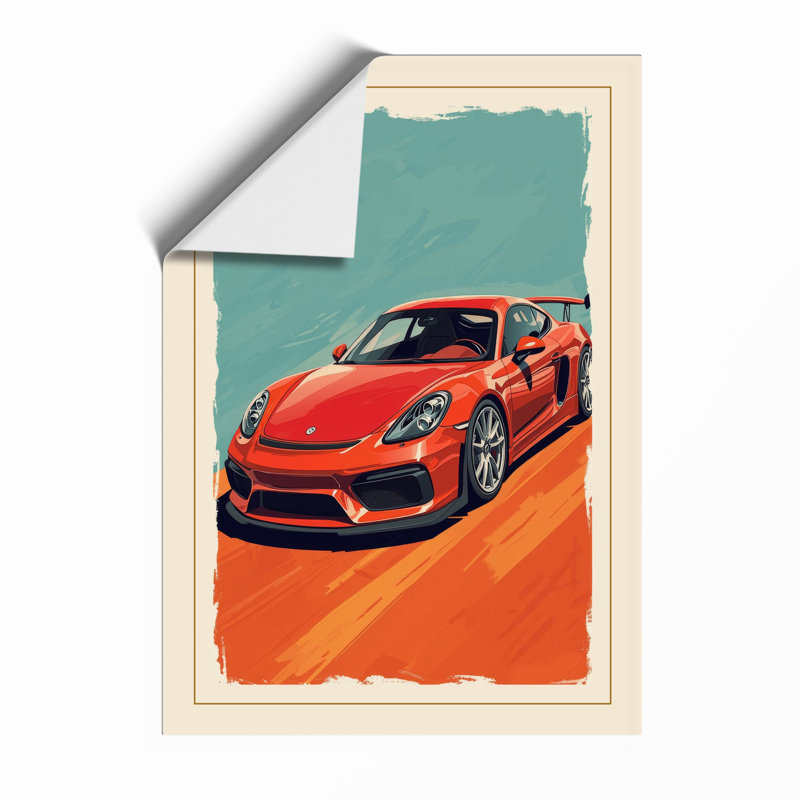 Red Ferrari at Dusk Retro - Framed Print, Unframed, A3 - 42.0 x 29.7 cm