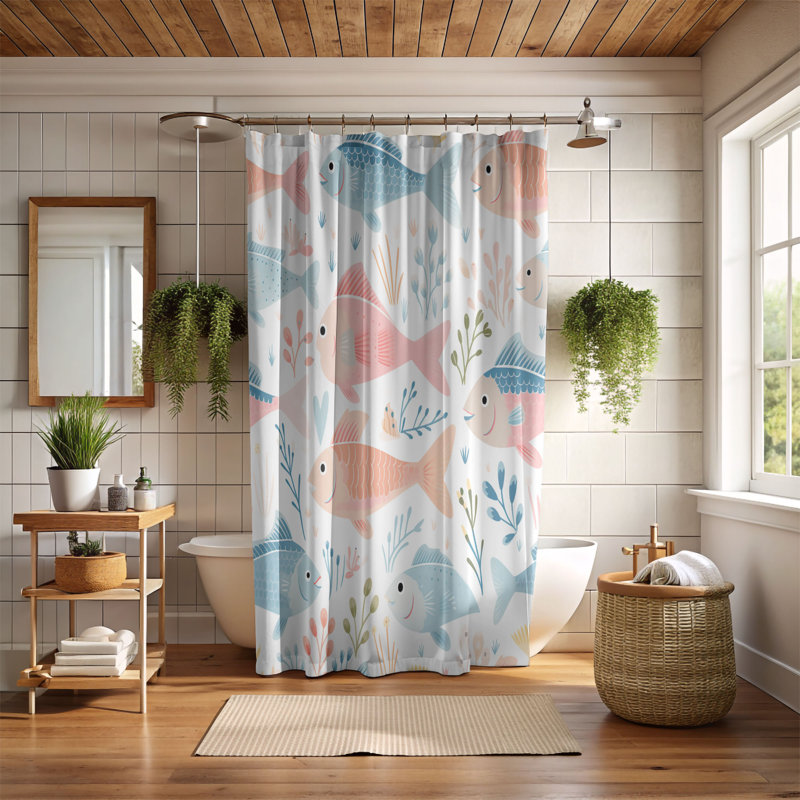 Mignon aquatique Prints - rideau de douche standard 1 pièce, H 74 po x l 71 po