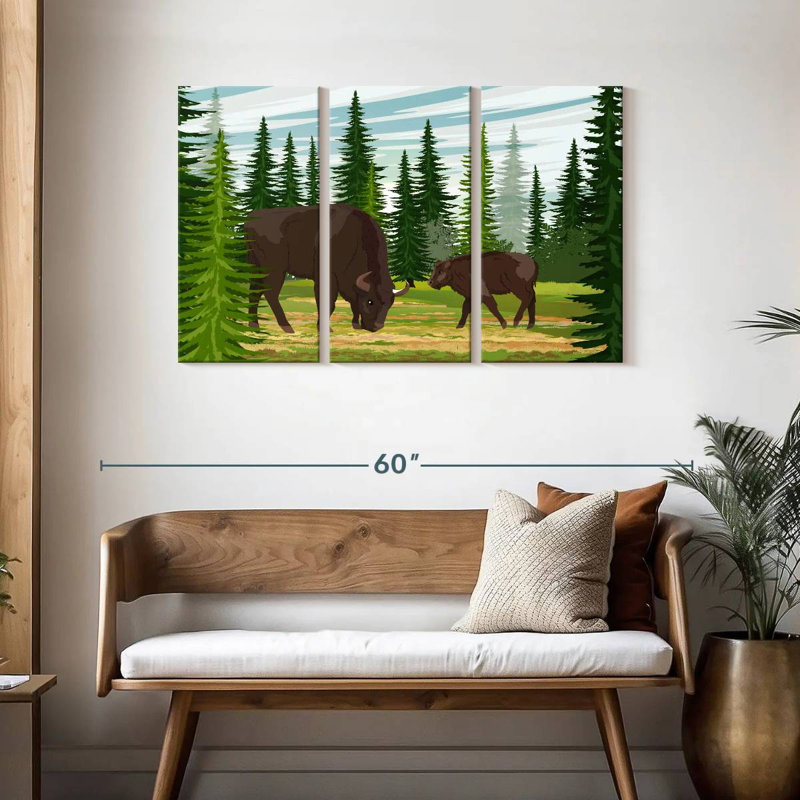 Brampt Grazing Bison And Calf, 28" H x 45" W