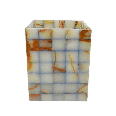Poubelle à carreaux en marbre bleu - poubelle en pierre naturelle, poubelle de salle de bain, poubelle de bureau en marbre