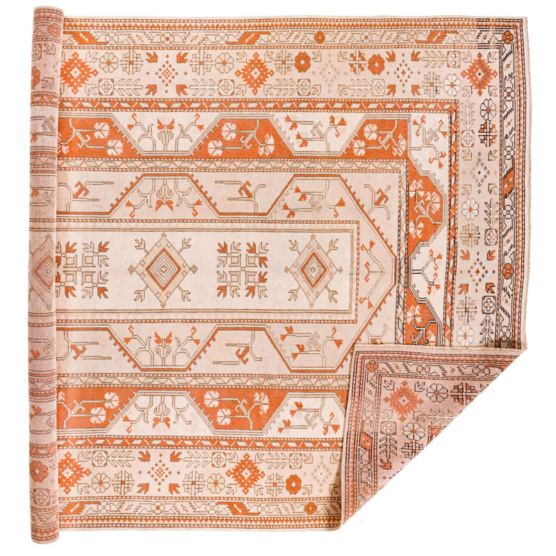 Tapis unique beige / rouille 8 po x 12 pi 2 po