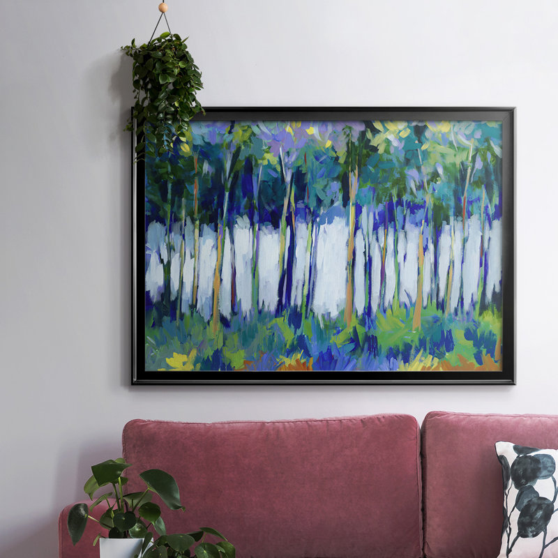 Lumière à travers les arbres, Toile encadrée noire à coins fermés, H 30 po x l 44 po x P 1,5 po