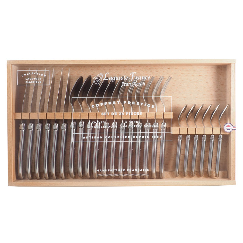  Ensemble de couverts 24 pièces, boîte en acier inoxydable avec couvercle en acrylique