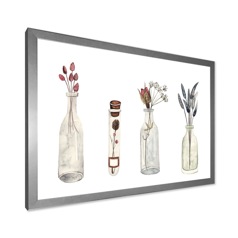 «Summer Herbarium Flowers Plants», reproduction sur toile flottante, Cadre photo argenté, H 16 po x l 32 po x P 1 po