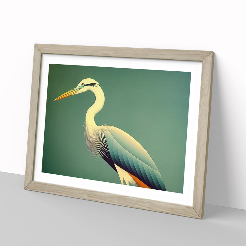 Unreal Heron Bird - Framed Print, 34cm H x 46cm W x 2cm D, Oak