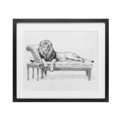 Lounging Beast Lion Framed Print Under Glass, design by Victoria Barnes