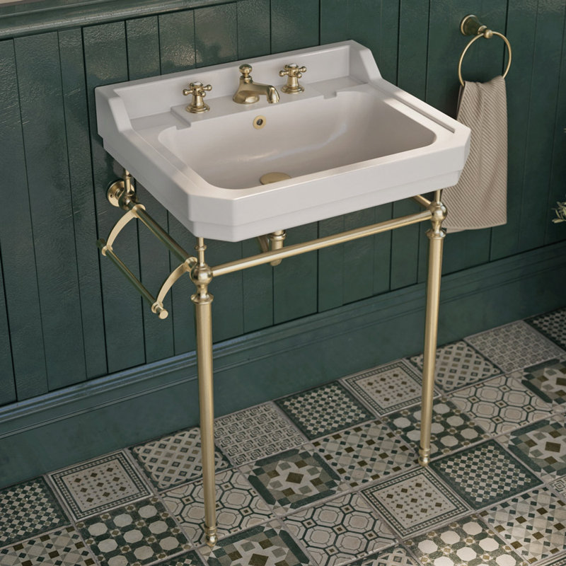 Victoriahaus 23.5" x 20" Rectangular Console Sink with Faucet Drill, Towel Bar, Backsplash, and Overflow, 8" Centers