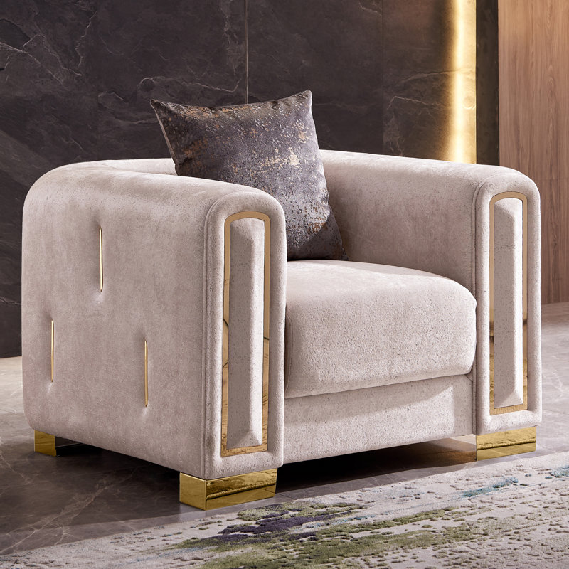 Foehr 43" Velvet Arm Chair, Beige Velvet