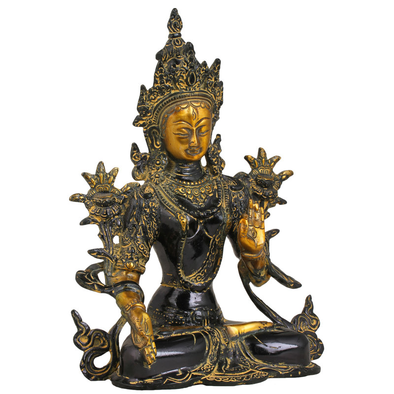 Statue de divinité bouddhiste, Noir / or