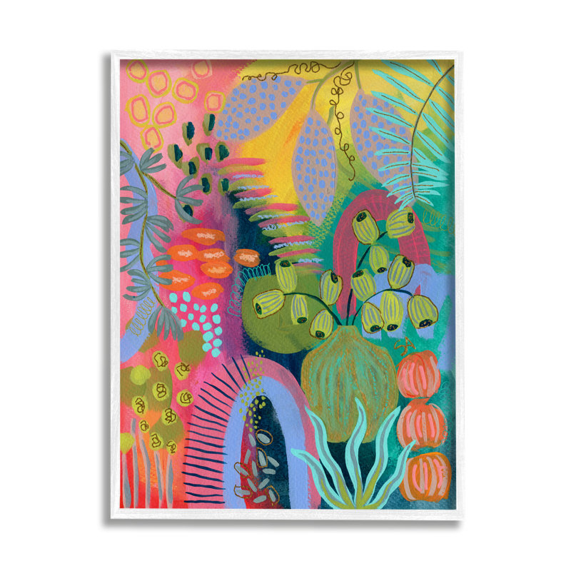 «Abstract Botanicals Vivid Hues» encadré sur bois par Suzanne Allard, peinture, H 14 po x l 11 po x P 1,5 po