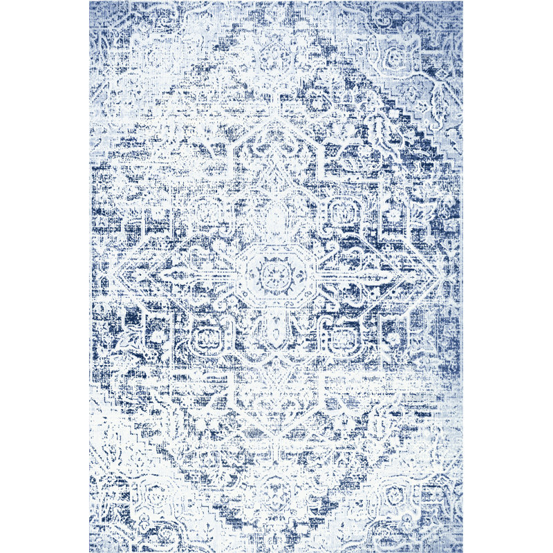 Nicole Miller New York Patio Sofia Medallion Indoor/Outdoor Area Rug, Navy Blue/Aqua, Rectangle 5'3" x 7'2"