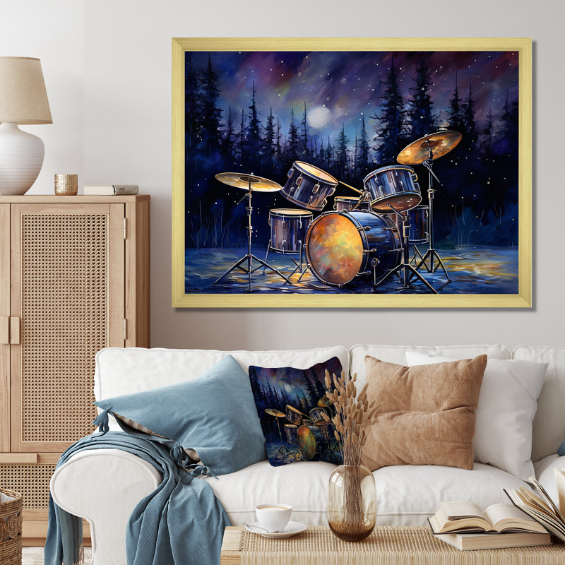 «Music Drums In Winter», reproduction d'art sur toile, Cadre doré simple, H 16 po x l 32 po x P 1 po