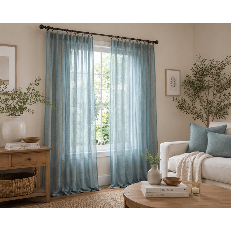 Etherton Semi Sheer Curtain Single Panel, 52" W x 120" L, Smoke Blue