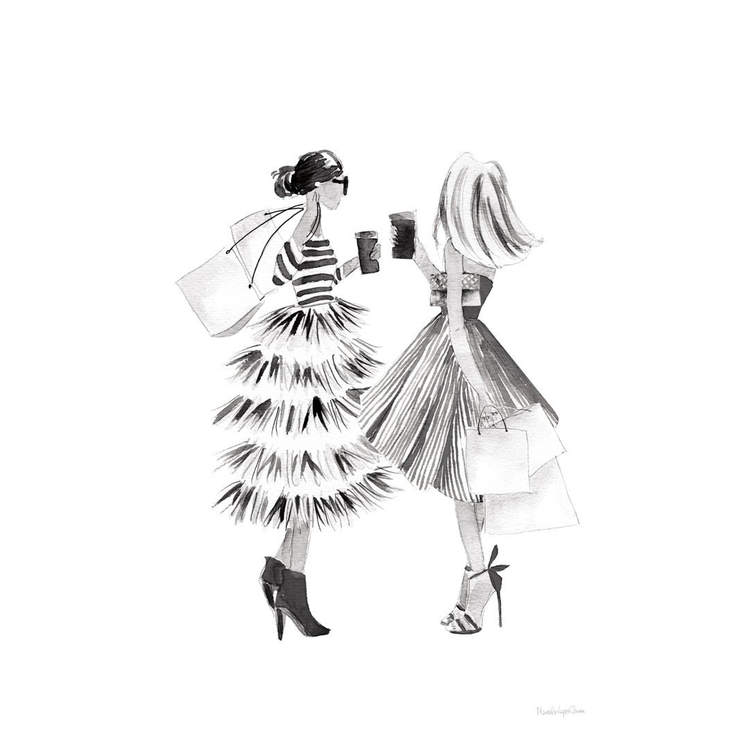 Paris Girlfriends II BW by Mercedes Lopez Charro - Wrapped Canvas Art Prints