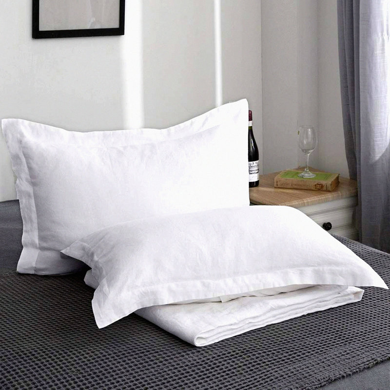 Natural Flax Soft Breathable Pillow Shams - Set of 2, French Linen Washed Solid Color, Basic Style, White, 20'' x 26''