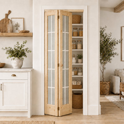 Porte pivotante ou pliante en bois massif 24 po x 80 po à 10 panneaux sérigraphiés avec quincaillerie d'installation