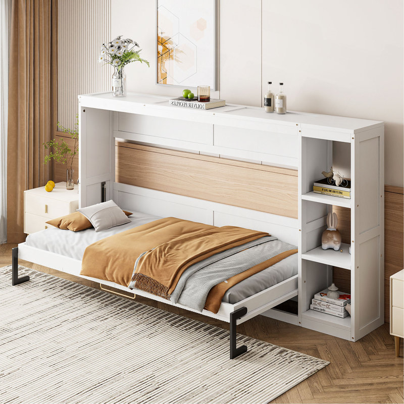 Twin Size Murphy Bed With Bookshelf, Twin, White