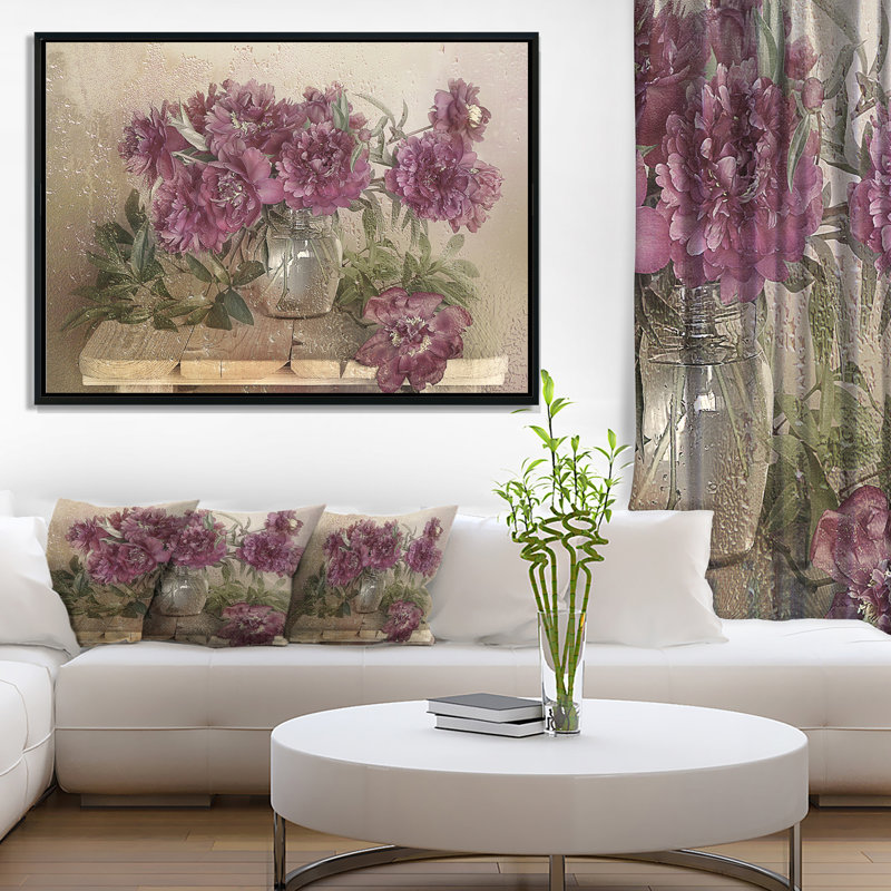 Bouquet de pivoines roses - impression, H 30 po x l 40 po x P 1,5 po, Toile avec cadre flottant
