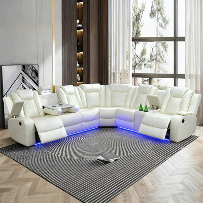 Jessmeet 3-Piece Power Reclining Home Theater Sectional Set with Wireless Charging, Reading Lights & LED Lighting
