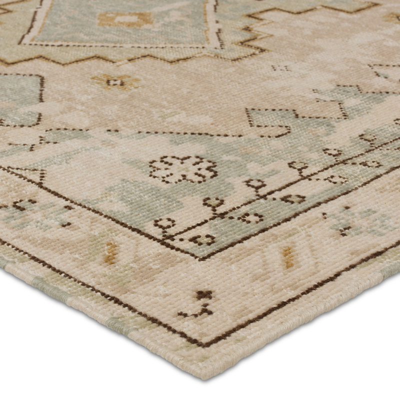 Jaipur Living Pathos Hand-Knotted Medallion Tan/ Green Area Rug (8'X11'), Rectangle 5' x 8'