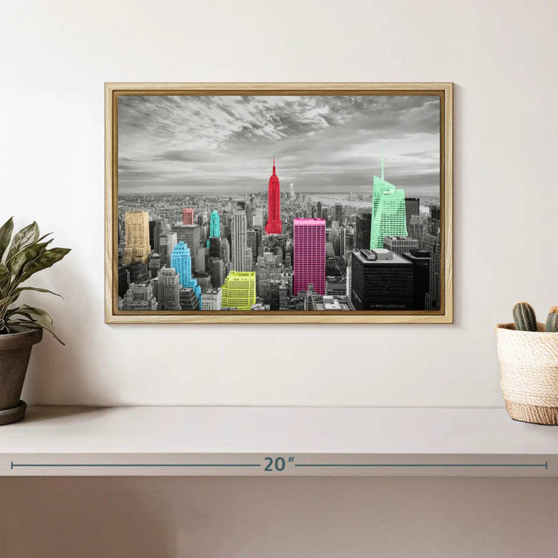 Manhattan Pop, 13 po x 9 po, Cadre flottant en bois naturel