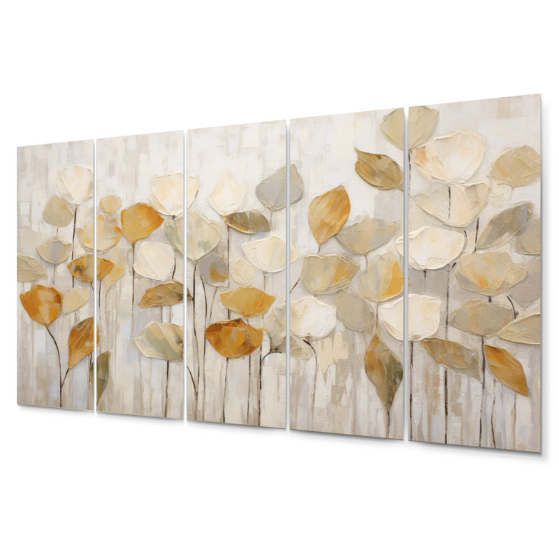 «Beige Botanical Impressions II» sur métal, reproduction de 5 pièces