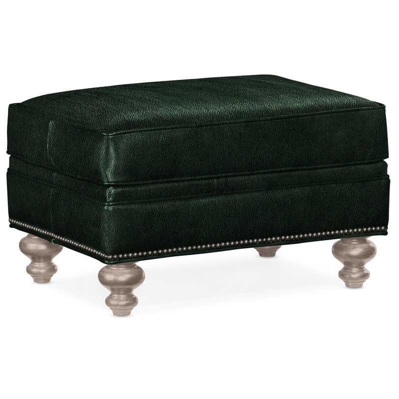 Repose-pieds rectangulaire en cuir véritable 26 "West, Cuir véritable vert forêt d'Anilina, Pierre, Bronze