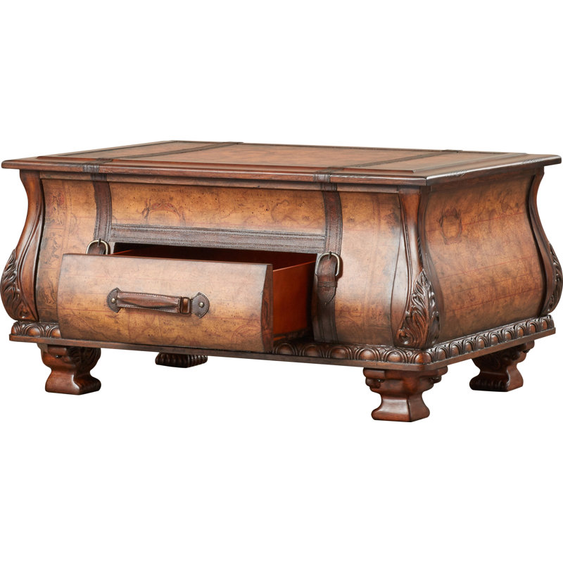 Aallyah 38 in. W Bombe 1 Drawer Old World Map Trunk Table