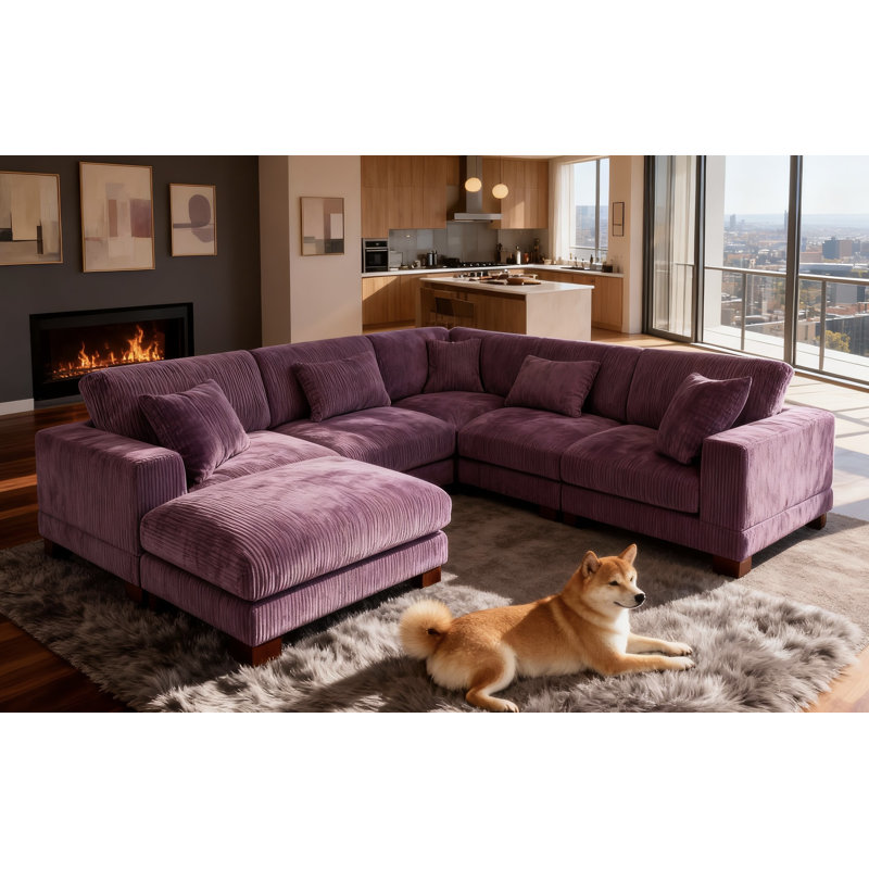 Middale Modular Sectional, Purple Corduroy
