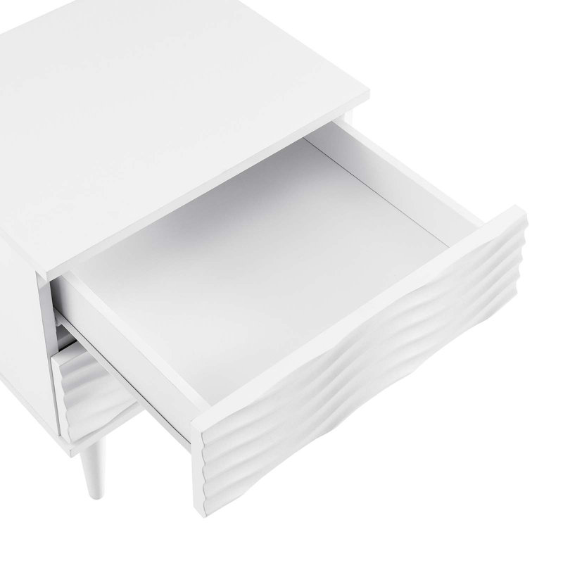 White Wave Design 2-Drawer Nightstand with Tapered Legs