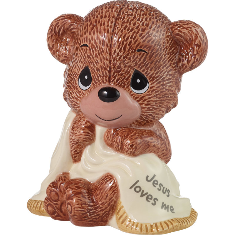 Precious Moments Jesus Loves Me Teddy Bear Coin Bank 5.5 Inch